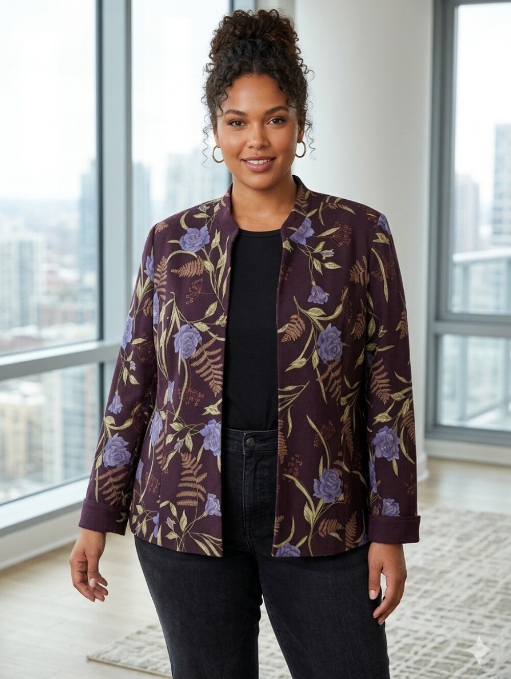 Erika Floral Open Blazer Size 1X